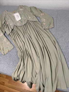 Agha Noor Maxi Embroidered Dress Small Boho Cottagecore Lagenlook Renaissance